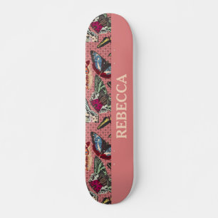 Dusty Pink with Vintage Butterfly Illustrations Skateboard