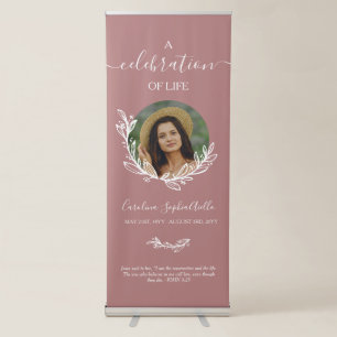 Dusty Pink Wreath Photo Celebration Life Funeral Retractable Banner