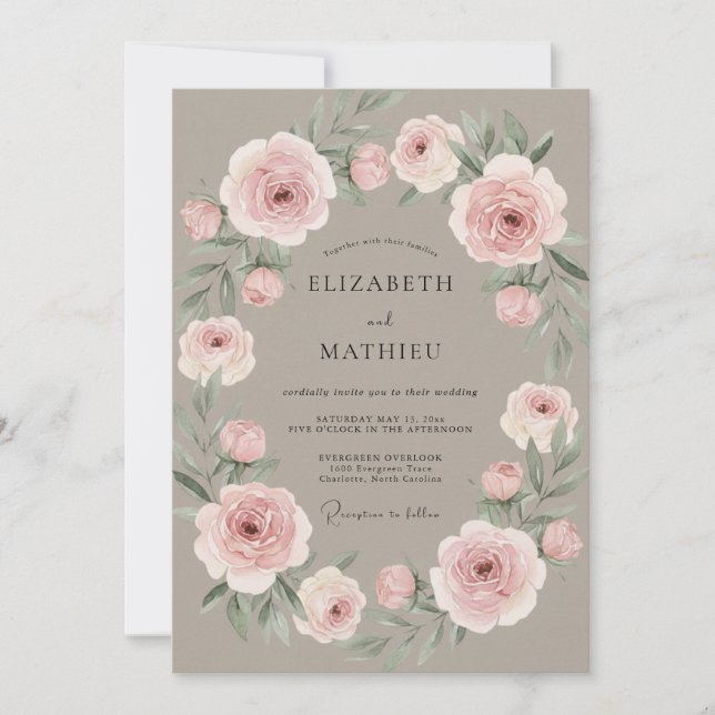 Dusty Pink Wreath Wedding Invitation (Front)