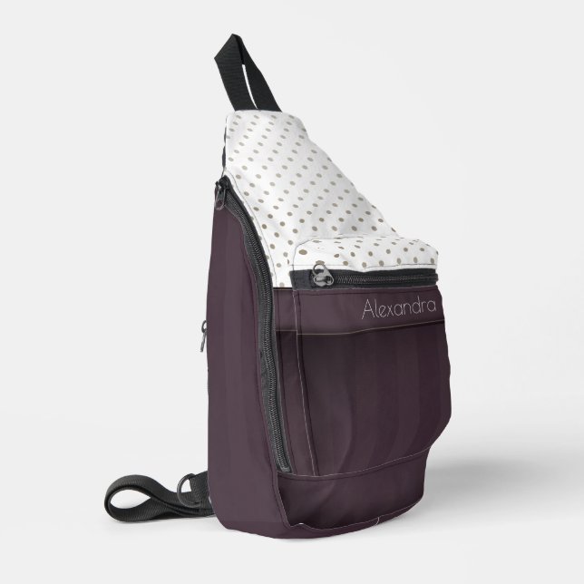 Dusty Plum and Tawny Polka Dot Design with Name Sling Bag (Left Corner)