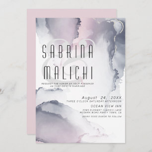 Dusty Plum Blush Pewter Fluid Alcohol Ink Invitati Invitation