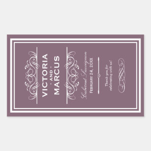 Dusty Plum Elegant Wedding Monogram Wine Bottle Rectangular Sticker