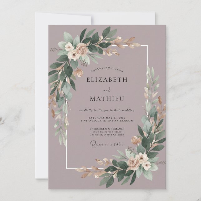 Dusty Plum Eucalyptus Wedding Invitation (Front)