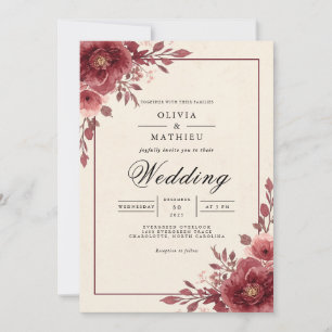 Dusty Plum Floral Arch Wedding Invitation