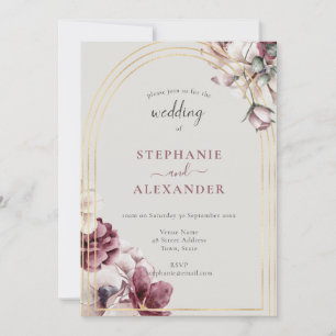 Dusty Plum Floral Wedding QR Code Invitation