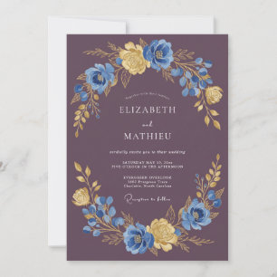 Dusty Plum Floral Wreath Wedding Invitation