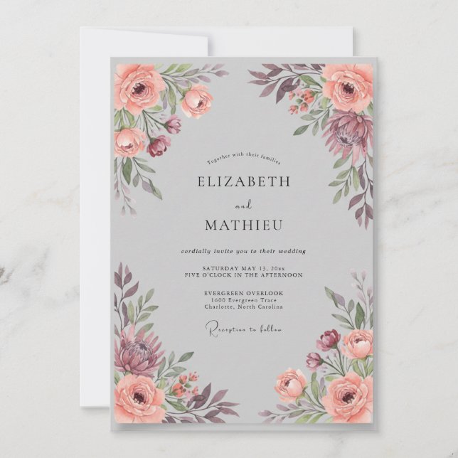 Dusty Plum Foliage Eucalyptus Wedding Invitation (Front)