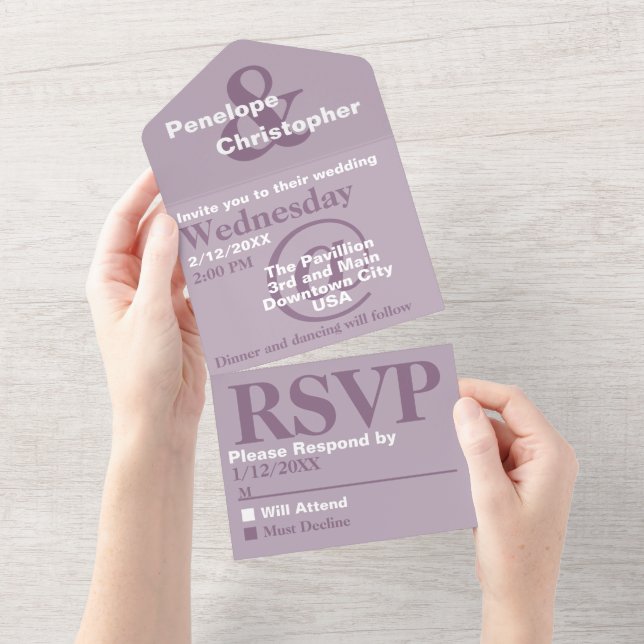 Dusty Plum Modern Typography Big Symbols Wedding  All In One Invitation (Tearaway)