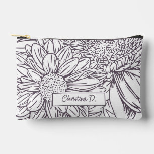 Dusty Plum on White Chrysanthemums with Name Accessory Pouch