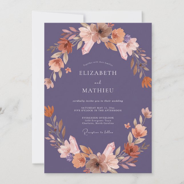 Dusty Plum Petal Wedding Invitation (Front)