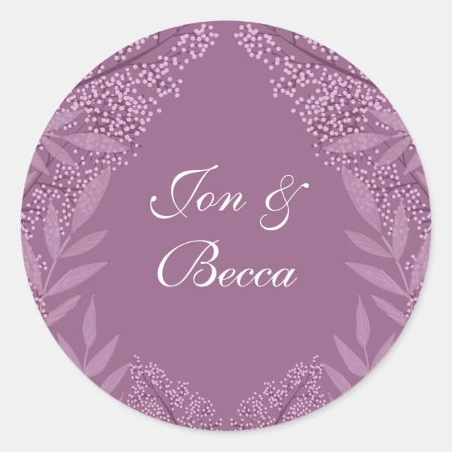 Dusty Plum Purple Wedding  Botanical Classic Round Sticker (Front)
