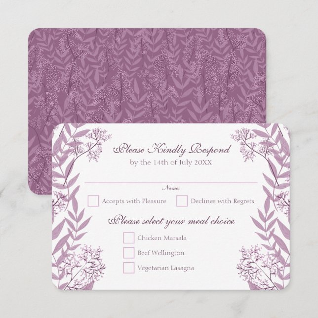 Dusty Plum Purple Wedding  Botanical Invitation (Front/Back)