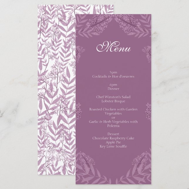 Dusty Plum Purple Wedding  Botanical Menu (Front/Back)