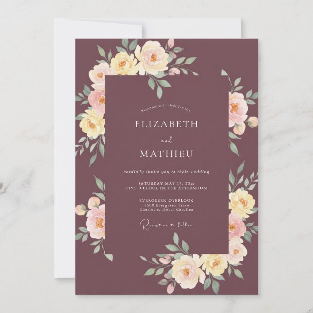 Dusty Plum Ranunculus Eucalyptus Wedding Invitation (Front)