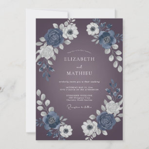 Dusty Plum Slate Petal Wedding Invitation