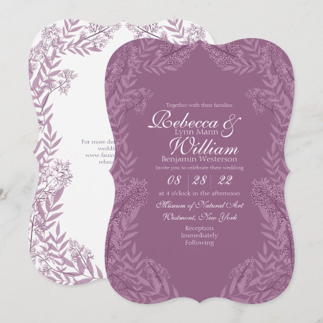 Dusty Plum Wedding Vintage Botanical Invitation (Front/Back)