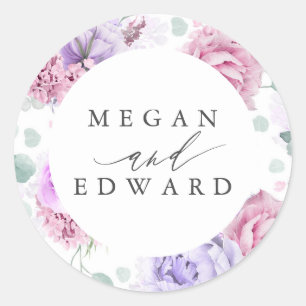 Dusty Purple and Pink Floral Botanical Wedding Classic Round Sticker