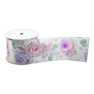Dusty Purple and Pink Floral Elegant Botanical Satin Ribbon