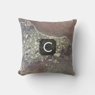 Dusty Purple and Silver Alcohol Ink Monogram Cushion