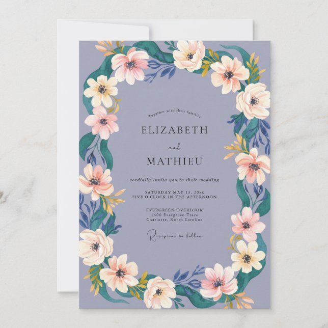 Dusty Purple Anemone Wedding Invitation (Front)