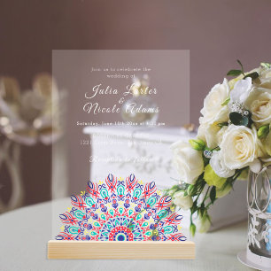 Dusty Purple Aqua Pampas Meadow Wedding Acrylic Invitations