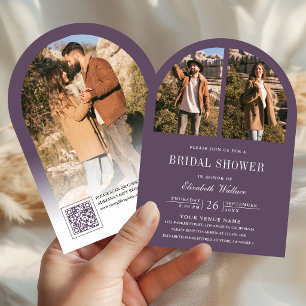 Dusty Purple Arch Photo QR Code Bridal Shower Invitation
