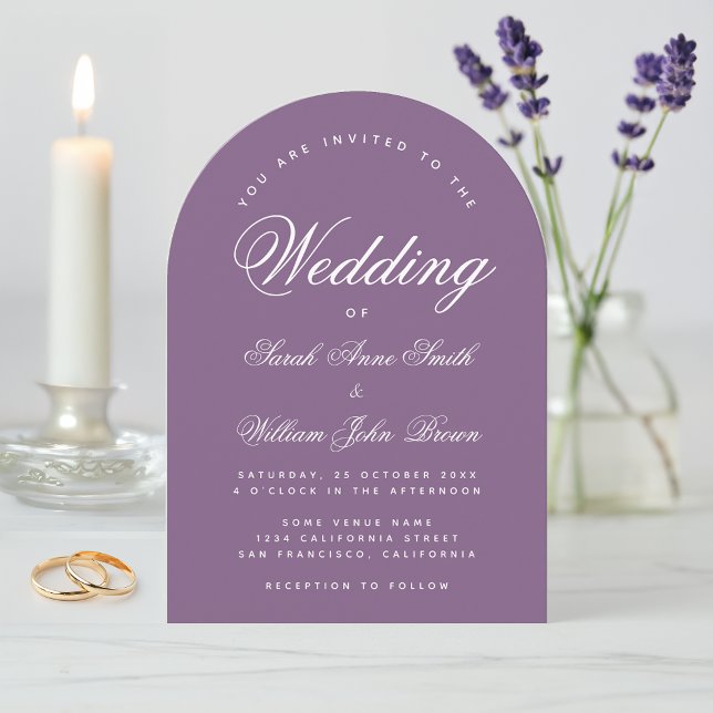 Dusty Purple Arch Wedding Simple Script Modern Invitation (Creator Uploaded)