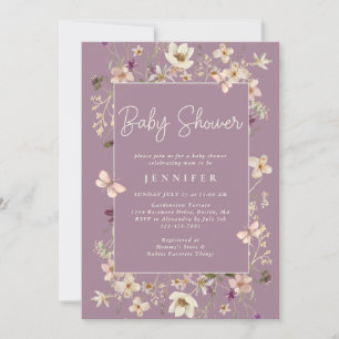 Dusty Purple Baby In Bloom Wildflower Baby Shower Invitation