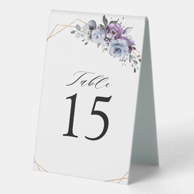 Dusty Purple Blooms Geometric Table Number  (Back)