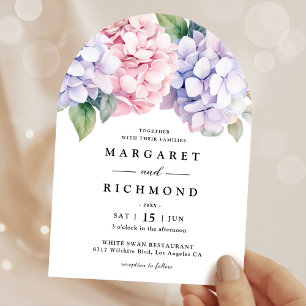 Dusty Purple & Blush Pink Hydrangea Floral Wedding Invitation