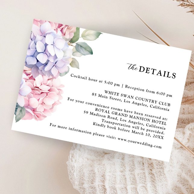 Dusty Purple & Blush Pink Hydrangea Wedding Detail Enclosure Card (Creator Uploaded)