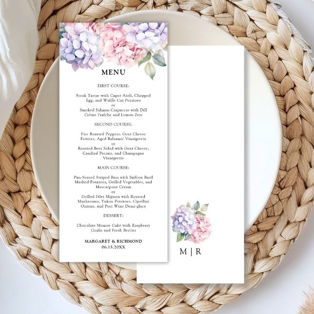 Dusty Purple & Blush Pink Hydrangea Wedding Menu (Creator Uploaded)