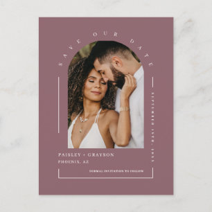 Dusty Purple Boho Arch Photo QR Code Save Our Date Postcard