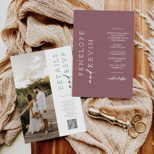 Dusty Purple Boho Modern Wedding Photo QR Code Invitation