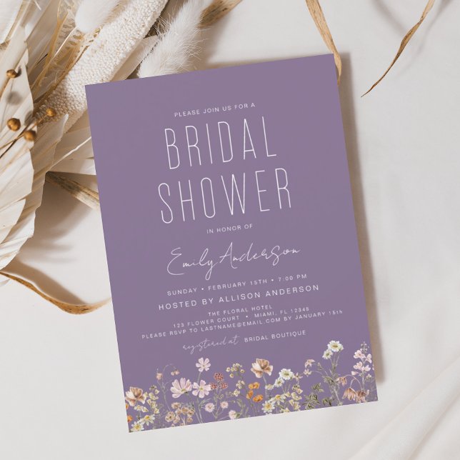 Dusty Purple Boho Wildflower Bridal Shower Invitation (Creator Uploaded)