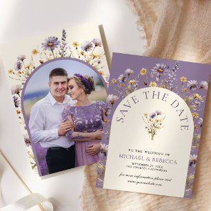 Dusty Purple Boho Wildflower Wedding Photo Save The Date