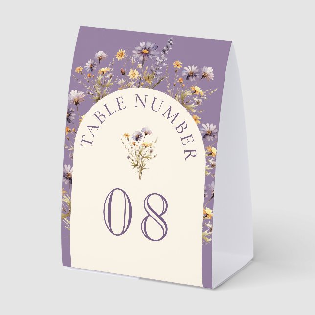 Dusty Purple Boho Wildflower Wedding Table Number (Front)