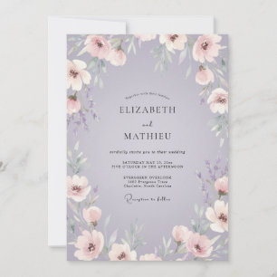 Dusty Purple Bouquet Eucalyptus Wedding Invitation