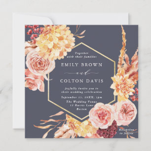 Dusty Purple Burgundy Terracotta Floral Wedding Invitation