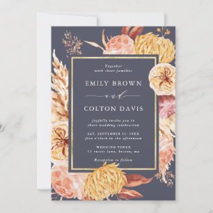 Dusty Purple Burgundy Terracotta Flower Wedding Invitation