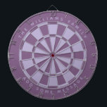 Dusty Purple Custom Family Name & Message Classic  Dartboard<br><div class="desc">A classic dartboard design with alternating dusty purple and lavender (light purple) triangles. 

Above and below there are the name and a message as arched text,  in caps.</div>