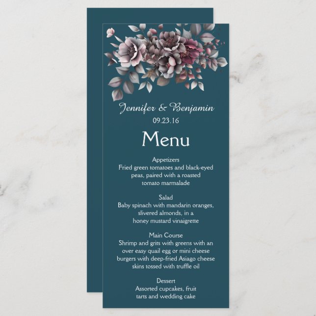 Dusty Purple, Dark Teal, Dusty Lavender Wedding | Menu (Front/Back)