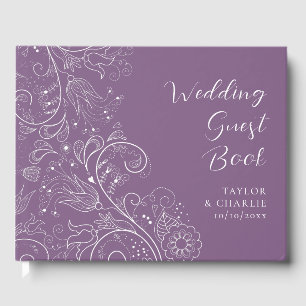Dusty Purple Elegant Floral Wedding Guest Book