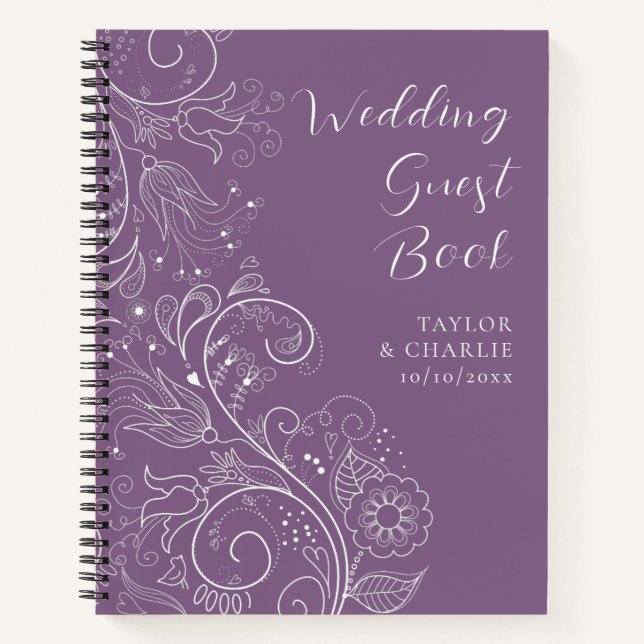 Dusty Purple Elegant Floral Wedding Guest Book (Front)