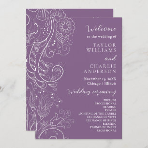 Dusty Purple Elegant Floral Wedding Program Programme