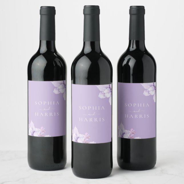 Dusty Purple Elegant Floral Winter Spring Wedding Wine Label (Bottles)