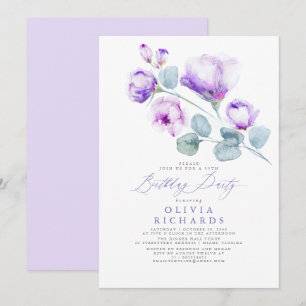 Dusty Purple Elegant Romantic Floral Birthday Invitation