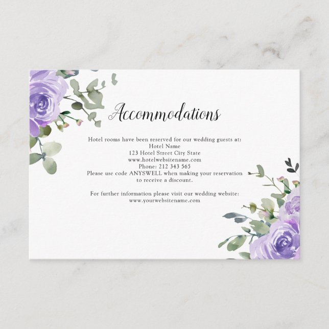 Dusty Purple Eucalyptus Botanical Accommodations Enclosure Card (Front)