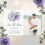 Dusty Purple Eucalyptus Botanical Photo Save The Date<br><div class="desc">These save the date cards feature a watercolor floral design with dusty purple roses and eucalyptus leaf foliage. They are part of a collection which includes a full range of matching wedding invitations and stationery. Personalise them with your own text and photo. Please visit our store to see the full...</div>