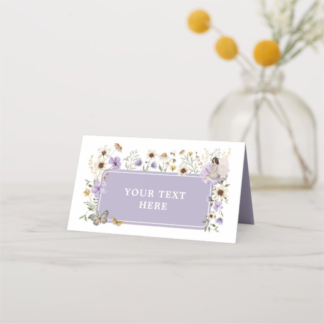 Dusty Purple Fairy Wildflower Birthday Food Label Place Card (Front)